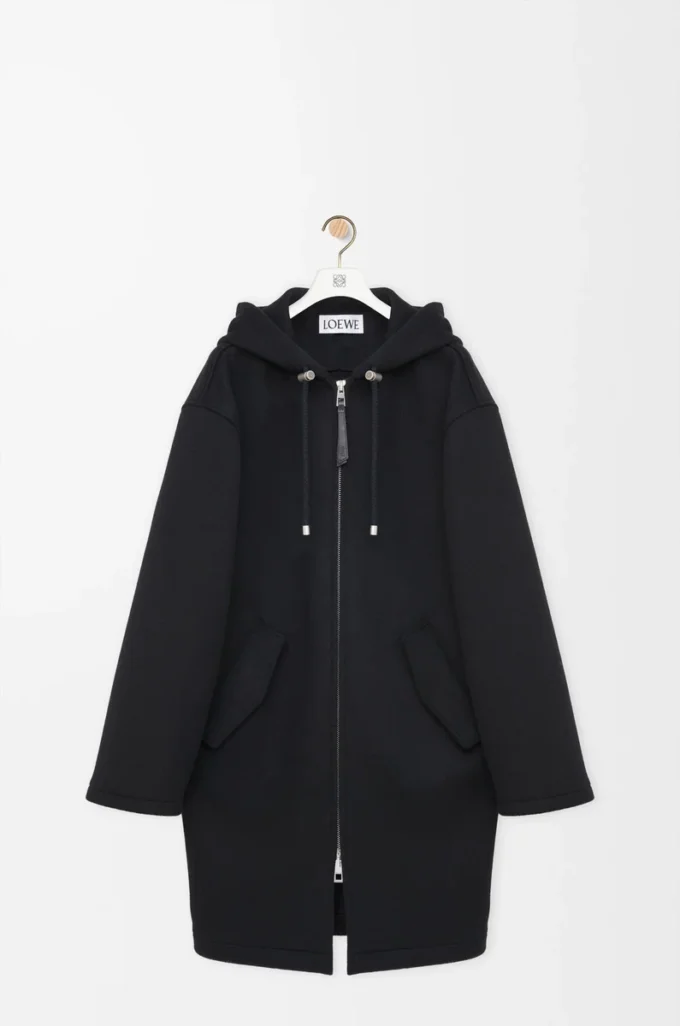 Cappotto con cappuccio in lana Nero