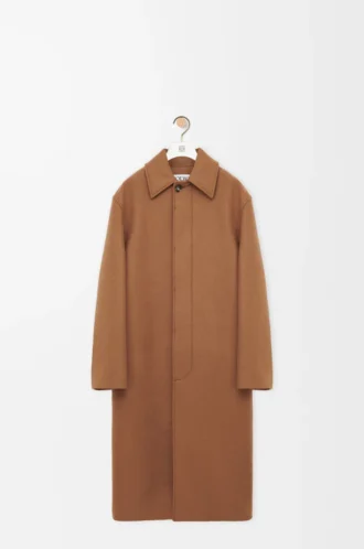 Cappotto con cintura in lana color cammello/marrone