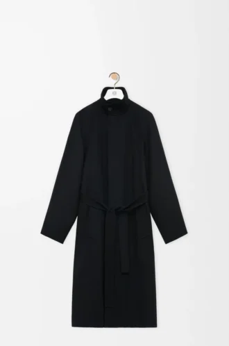 Cappotto con cintura in lana e cashmere Nero