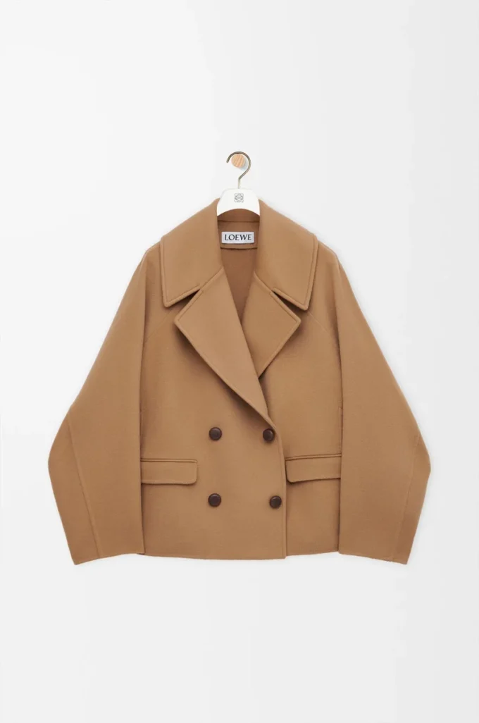 Cappotto corto in lana color cammello