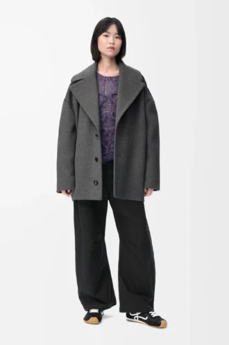 Cappotto corto in lana grigio melange