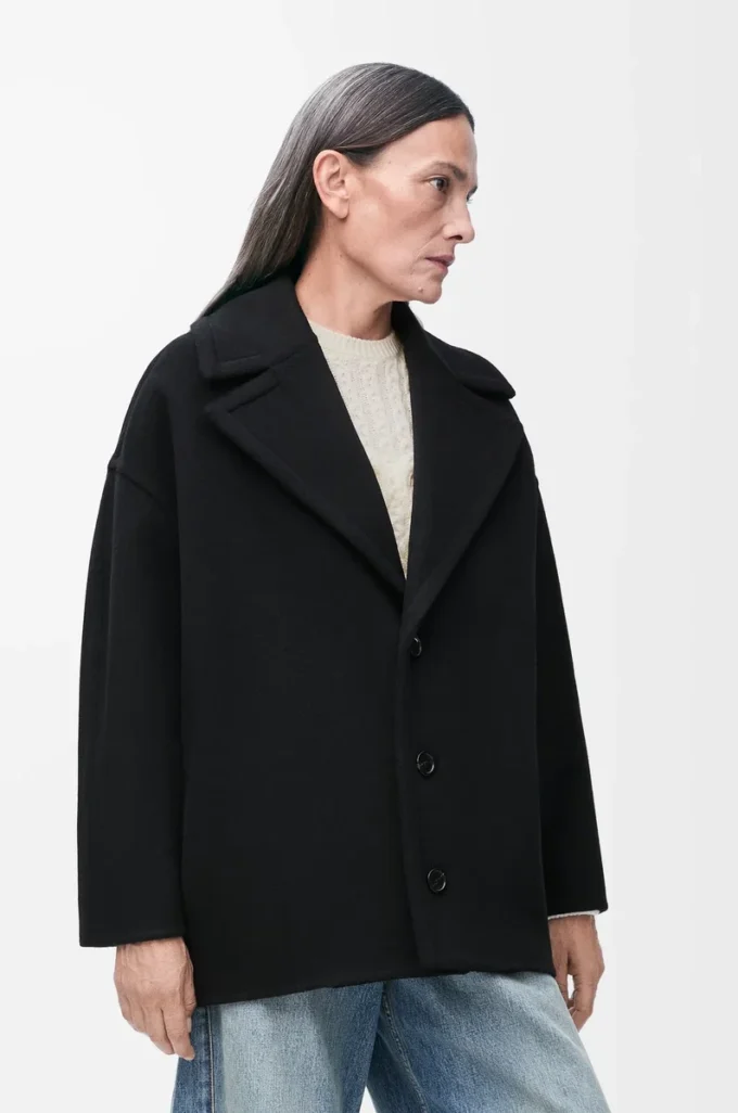 Cappotto corto in lana Nero