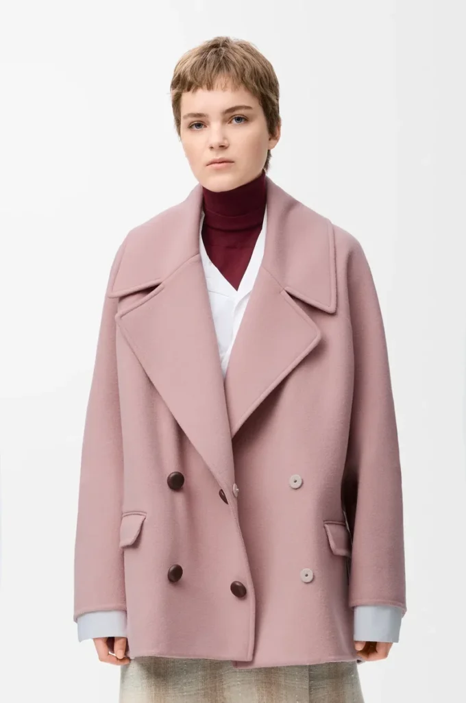 Cappotto corto in lana rosa