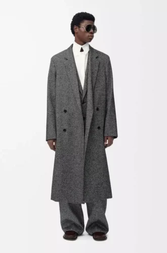 Cappotto doppiopetto in misto lana Nero/Bianco