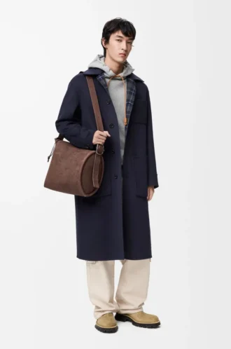 Cappotto in lana e cashmere blu navy/grigio
