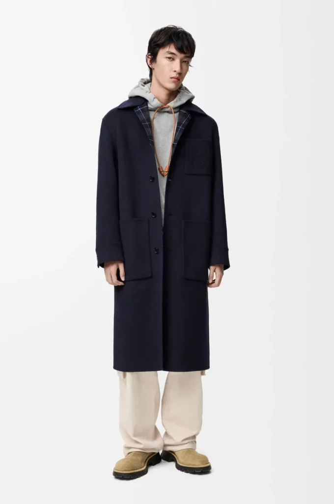 Cappotto in lana e cashmere blu navy/grigio