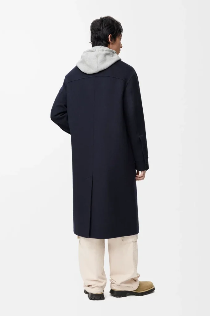 Cappotto in lana e cashmere blu navy/grigio