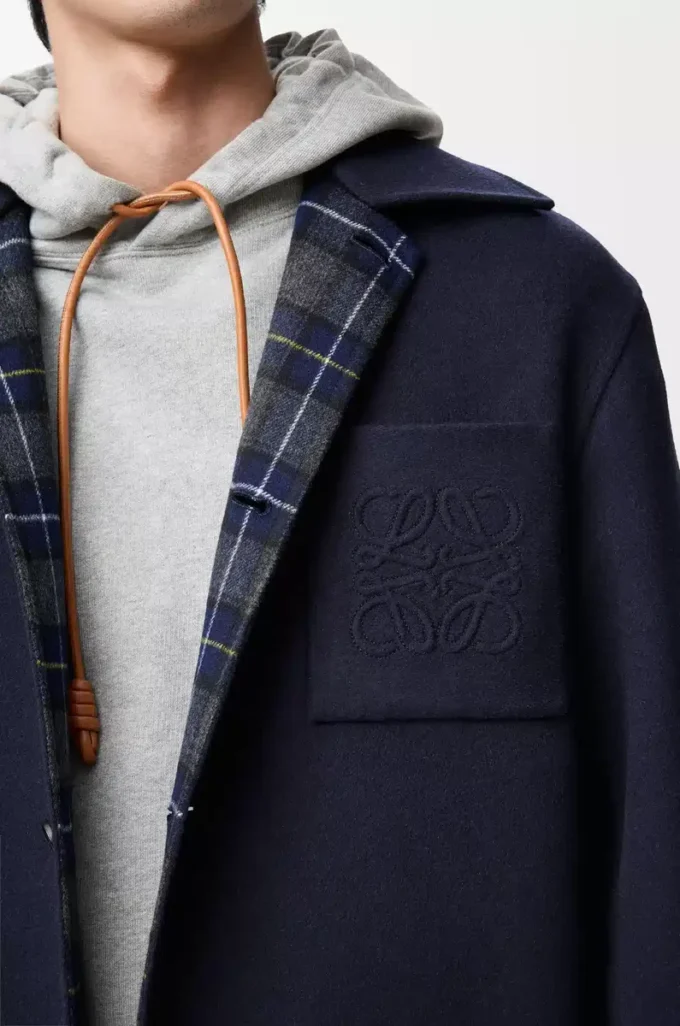 Cappotto in lana e cashmere blu navy/grigio