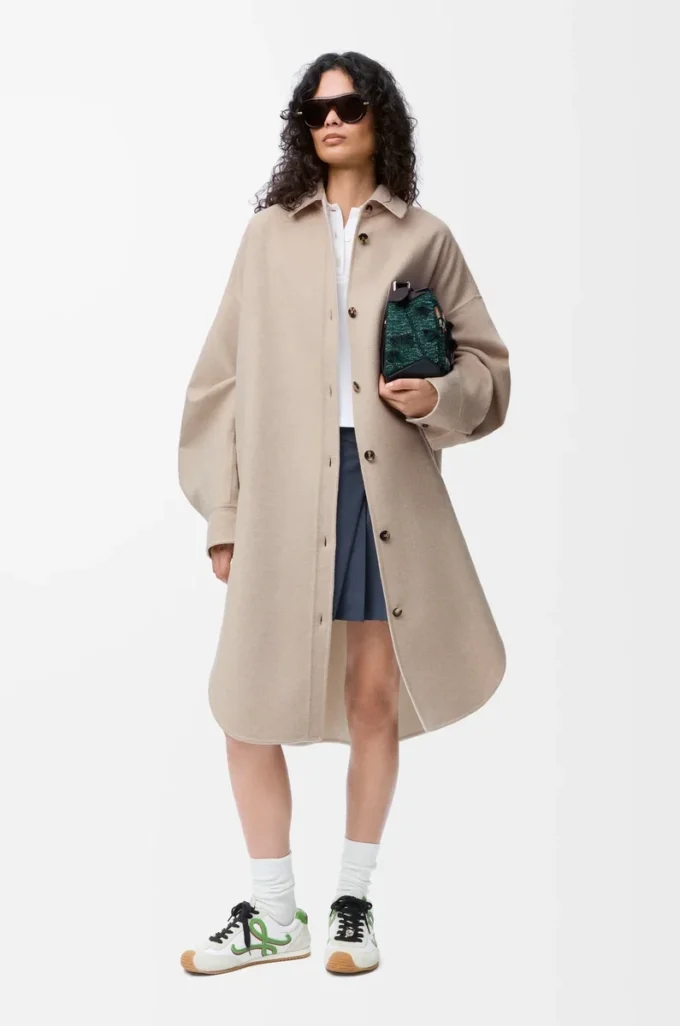 Cappotto in lana e cashmere Sandstone/White