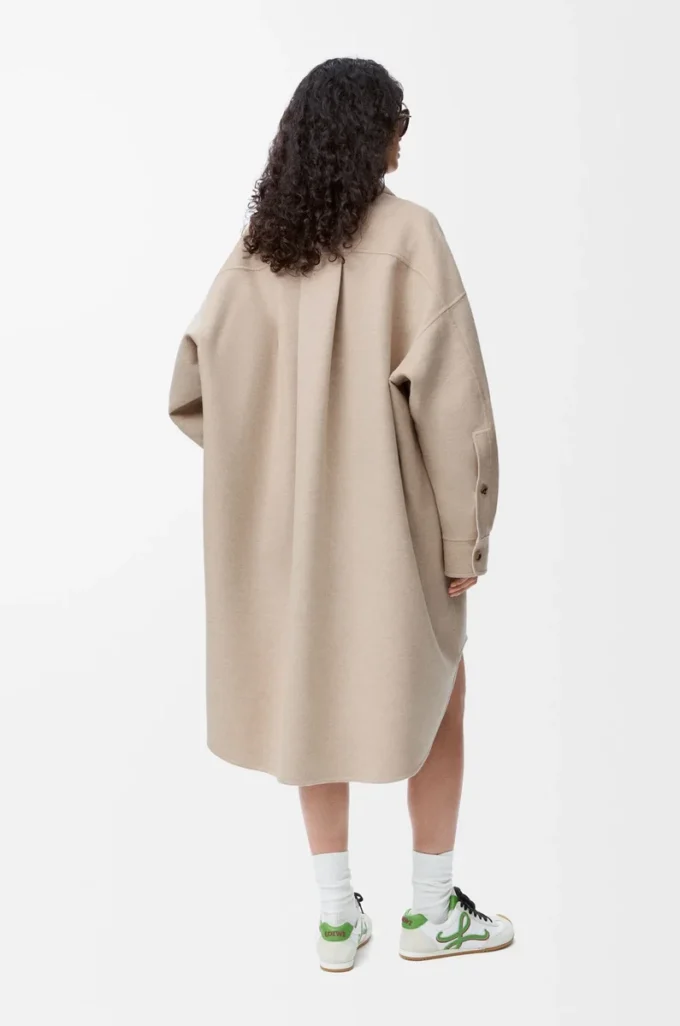 Cappotto in lana e cashmere Sandstone/White