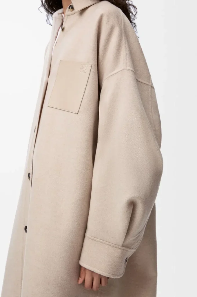 Cappotto in lana e cashmere Sandstone/White