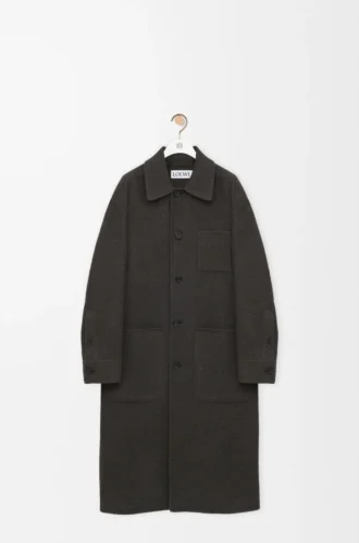 Cappotto in lana e seta Marrone kaki/Blu