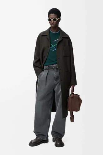 Cappotto in lana e seta Marrone kaki/Blu