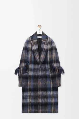 Cappotto in misto mohair e lana Blu/Multicolore