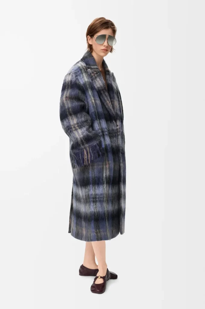 Cappotto in misto mohair e lana Blu/Multicolore
