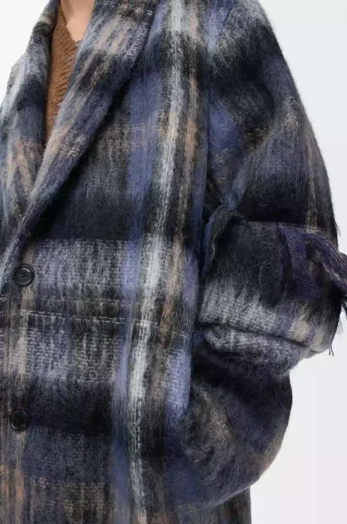 Cappotto in misto mohair e lana Blu/Multicolore