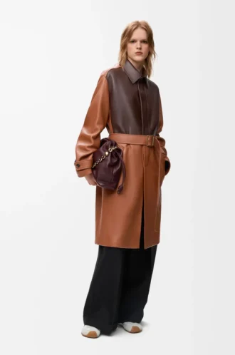 Cappotto in pelle di agnello nappa Tan