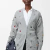 Cardigan con cintura in lana grigio/multicolore Cardigan con cintura in lana grigio/multicolore