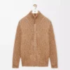 Cardigan con zip in cotone, lino e lana Beige Cardigan con zip in cotone, lino e lana Beige