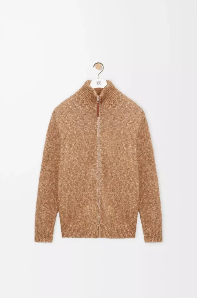Cardigan con zip in cotone, lino e lana Beige Cardigan con zip in cotone, lino e lana Beige