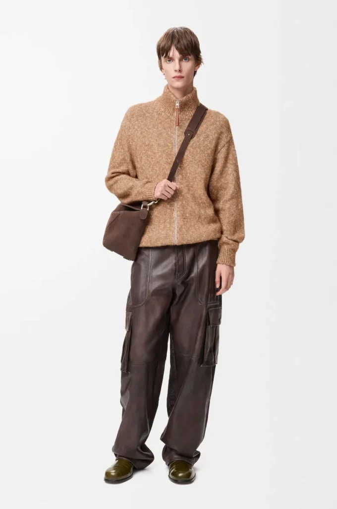 Cardigan con zip in cotone, lino e lana Beige Cardigan con zip in cotone, lino e lana Beige