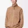 Cardigan con zip in cotone, lino e lana Beige Cardigan con zip in cotone, lino e lana Beige