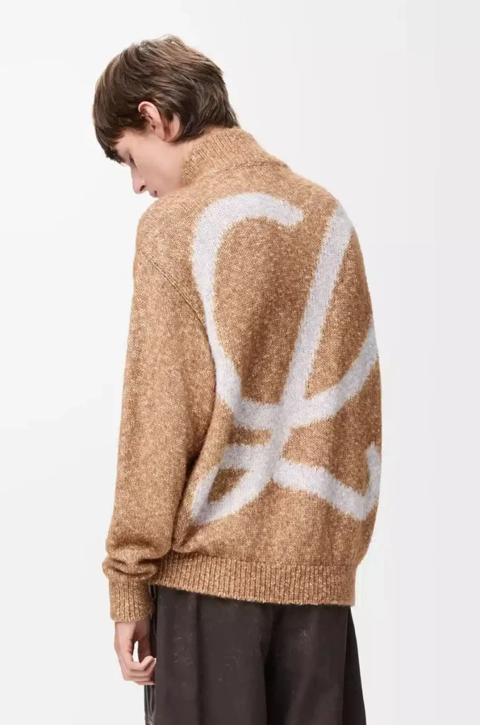 Cardigan con zip in cotone, lino e lana Beige Cardigan con zip in cotone, lino e lana Beige