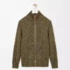 Cardigan con zip in cotone, lino e lana Verde kaki