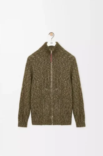 Cardigan con zip in cotone, lino e lana Verde kaki