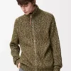 Cardigan con zip in cotone, lino e lana Verde kaki