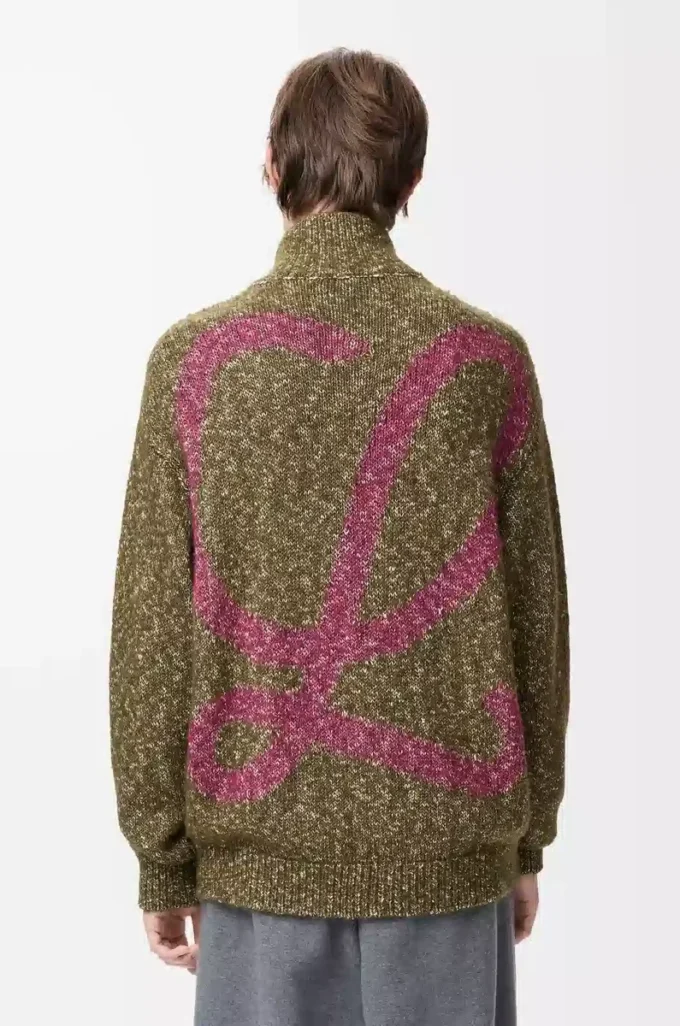 Cardigan con zip in cotone, lino e lana Verde kaki