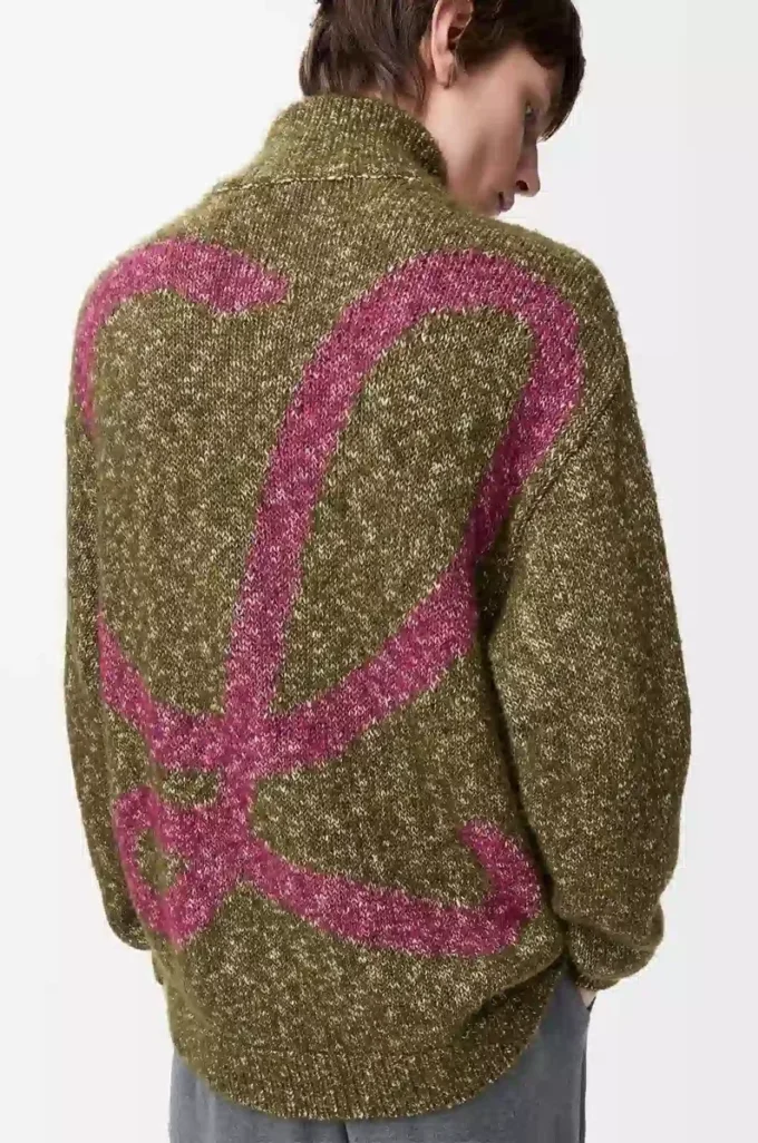 Cardigan con zip in cotone, lino e lana Verde kaki