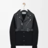 Cardigan ibrido in pelle di agnello nappa e lana Nero/Nero Cardigan ibrido in pelle di agnello nappa e lana Nero/Nero