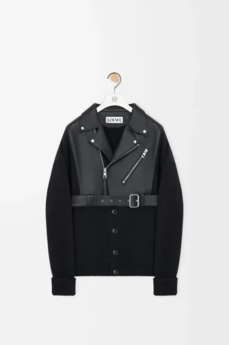 Cardigan ibrido in pelle di agnello nappa e lana Nero/Nero