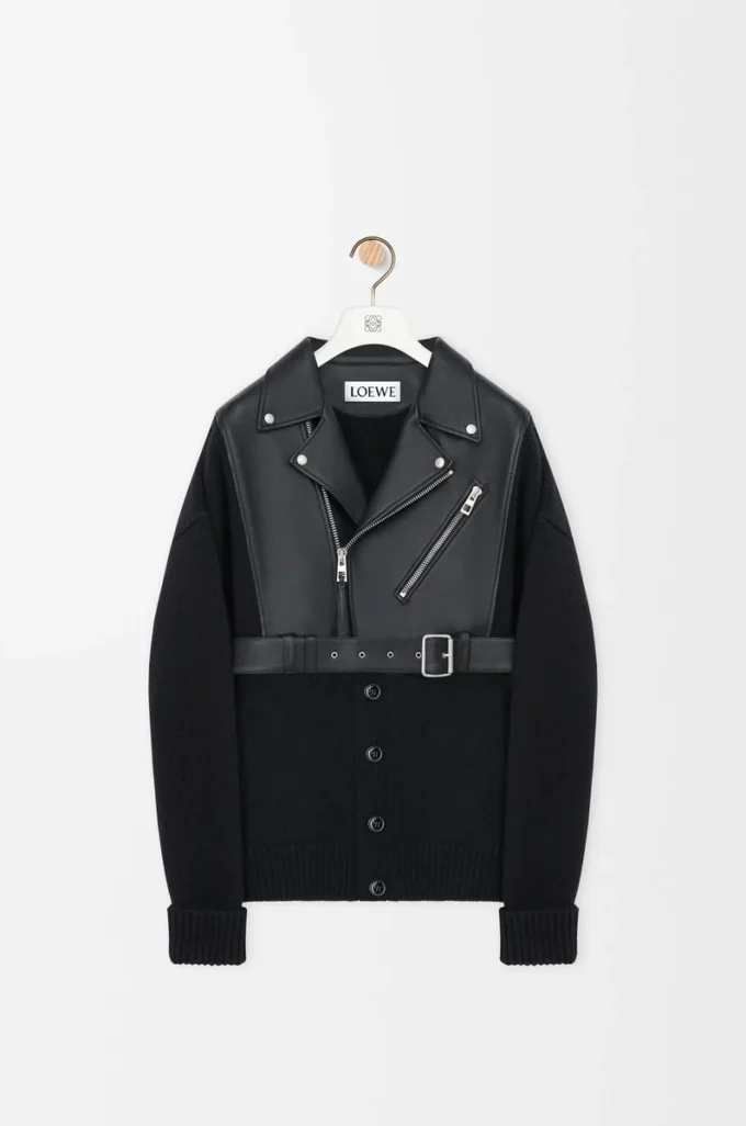 Cardigan ibrido in pelle di agnello nappa e lana Nero/Nero Cardigan ibrido in pelle di agnello nappa e lana Nero/Nero