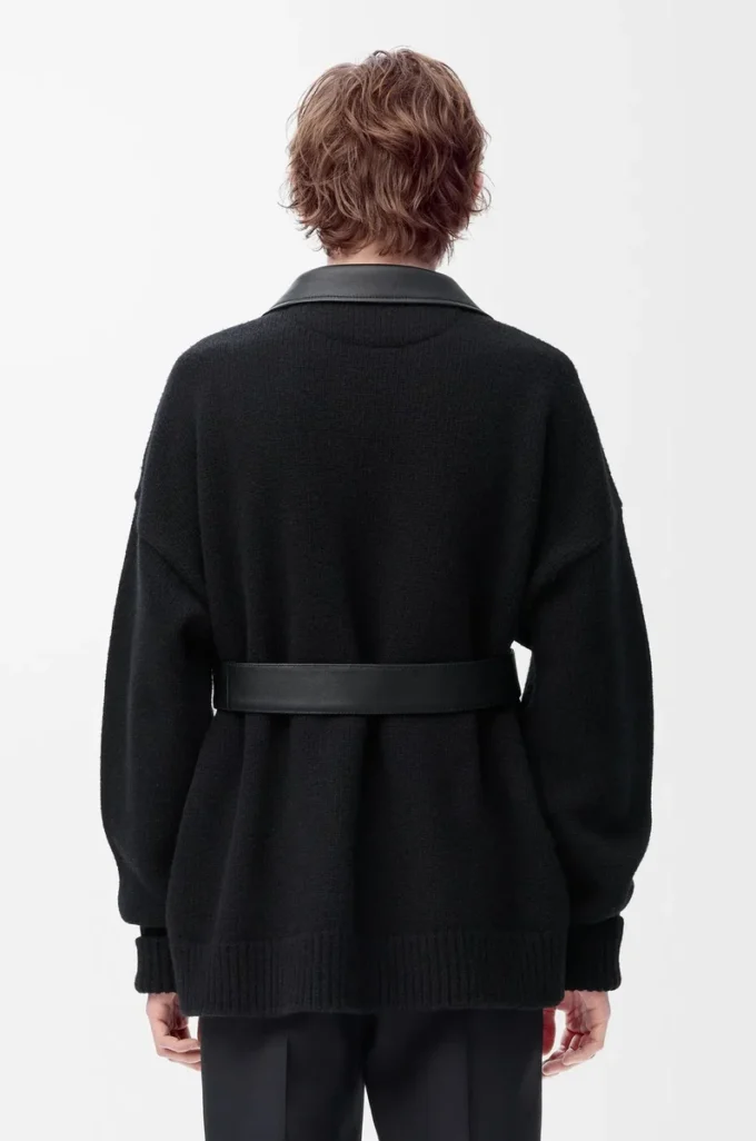 Cardigan ibrido in pelle di agnello nappa e lana Nero/Nero Cardigan ibrido in pelle di agnello nappa e lana Nero/Nero