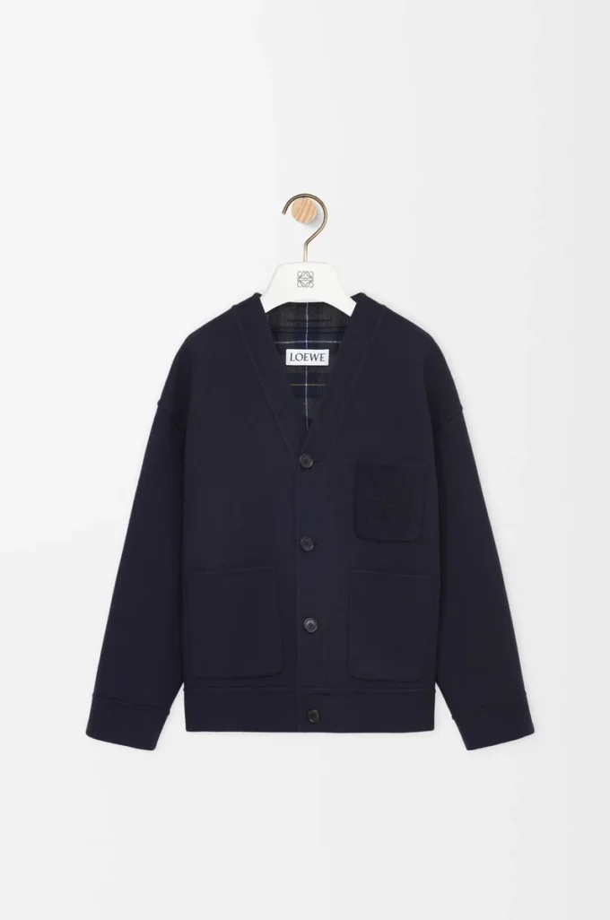 Cardigan in lana e cashmere Blu navy/Grigio