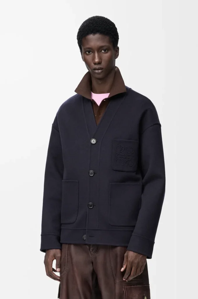 Cardigan in lana e cashmere Blu navy/Grigio