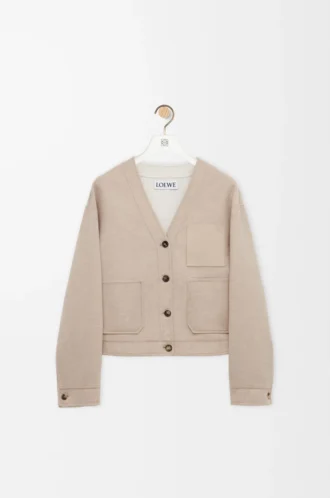 Cardigan in lana e cashmere Colore sabbia/Bianco