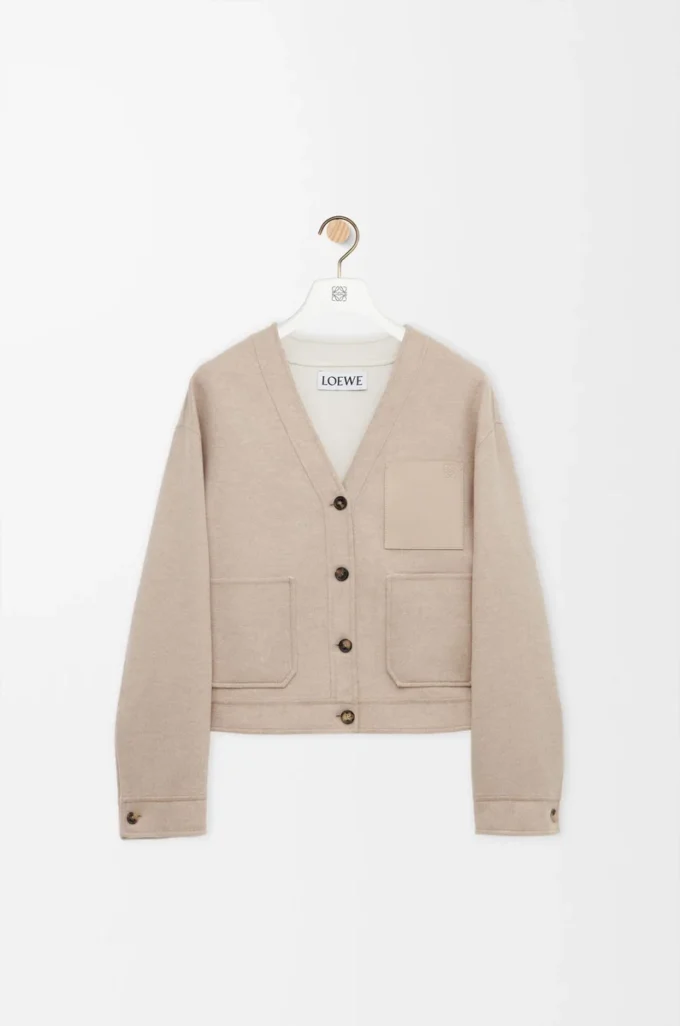 Cardigan in lana e cashmere Colore sabbia/Bianco Cardigan in lana e cashmere Colore sabbia/Bianco