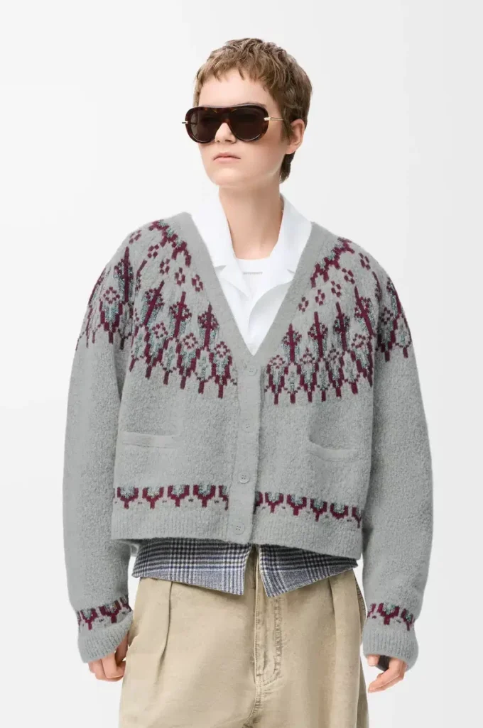 Cardigan in misto lana Grigio chiaro/Multicolore