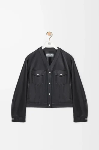 Cardigan in pelle di agnello nappa nera