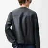 Cardigan in pelle di agnello nappa nera Cardigan in pelle di agnello nappa nera
