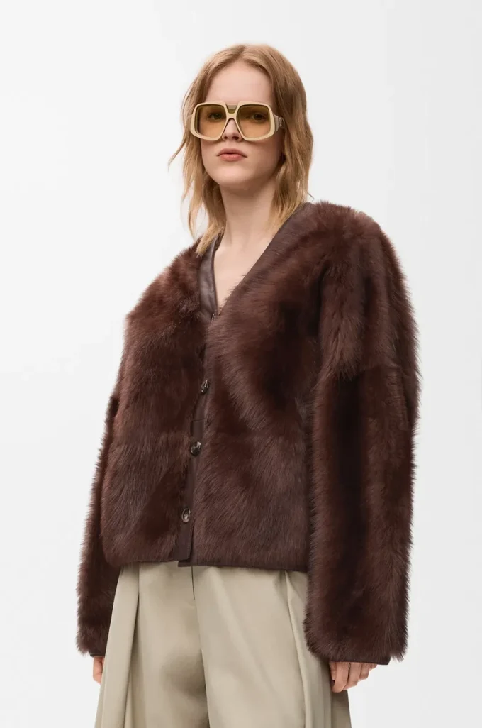 Cardigan in shearling Marrone Cardigan in shearling Marrone