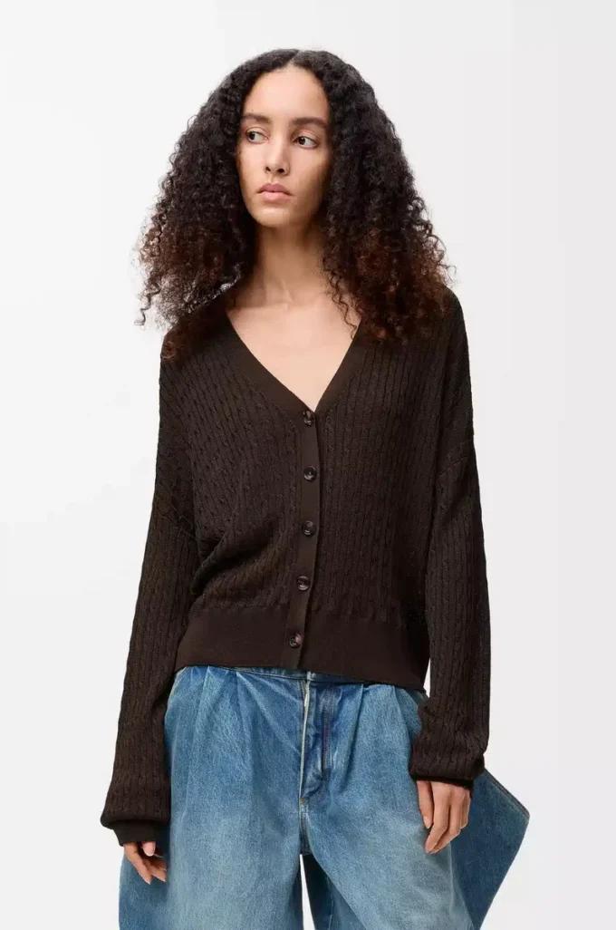 Cardigan in viscosa marrone scuro Cardigan in viscosa marrone scuro