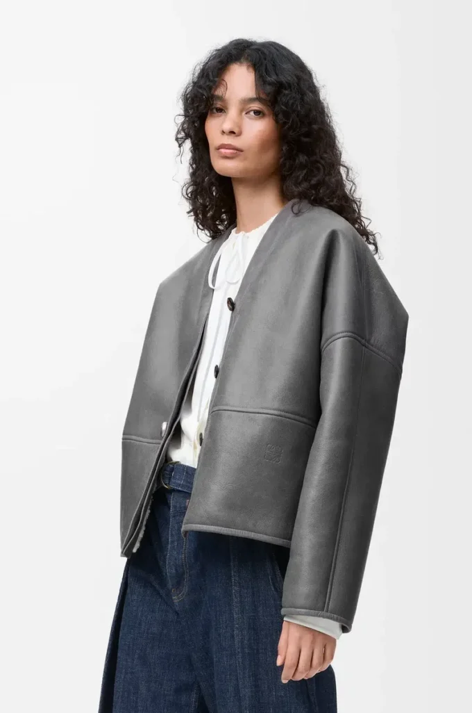 Cardigan Pebble in shearling grigio chiaro