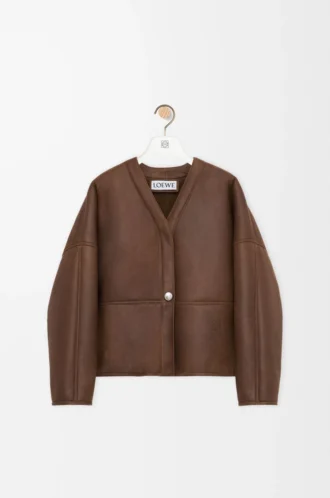 Cardigan Pebble in shearling marrone kaki