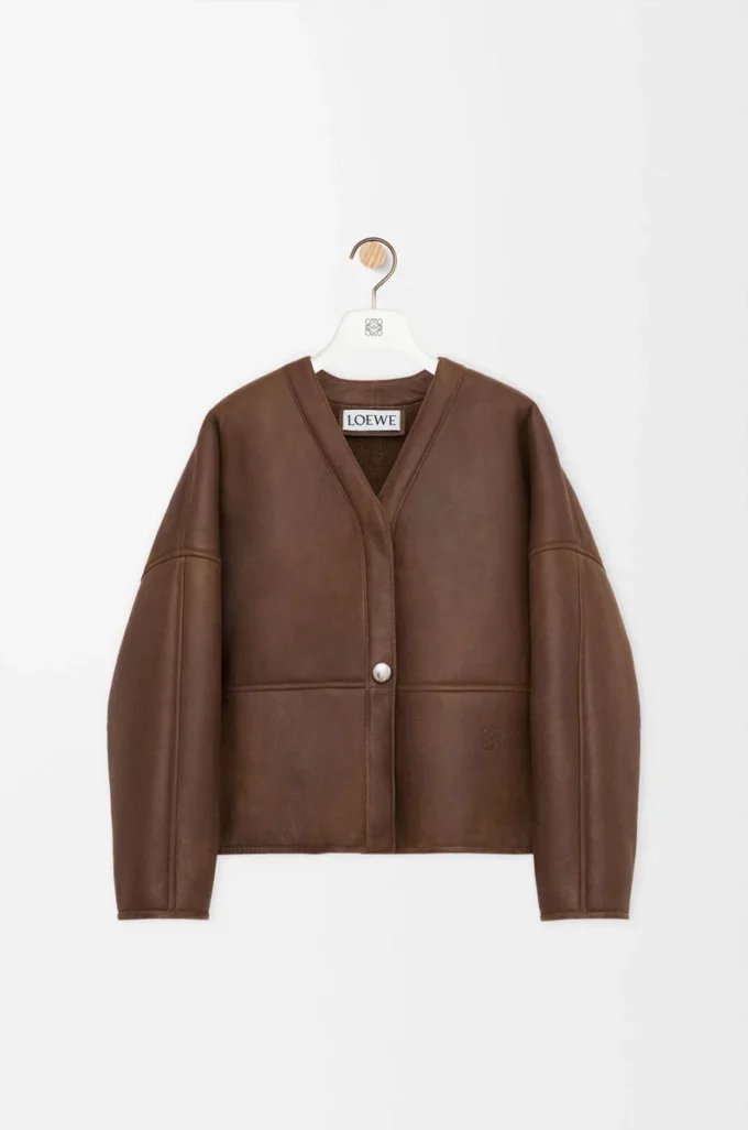 Cardigan Pebble in shearling marrone kaki