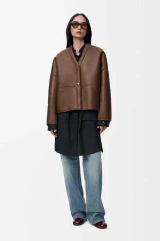 Cardigan Pebble in shearling marrone kaki