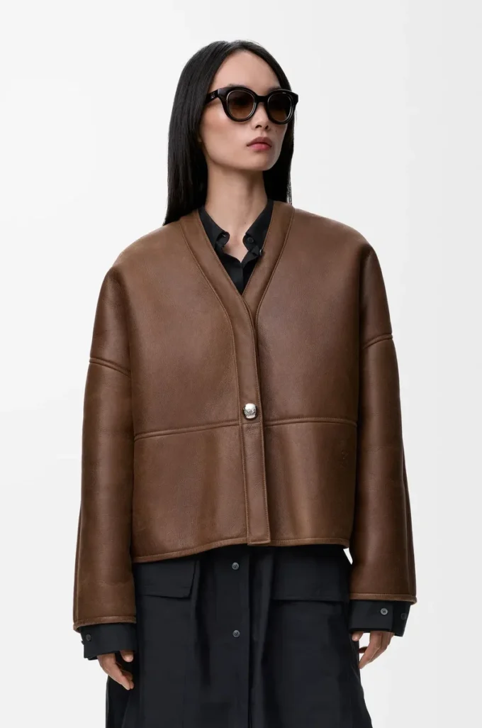 Cardigan Pebble in shearling marrone kaki